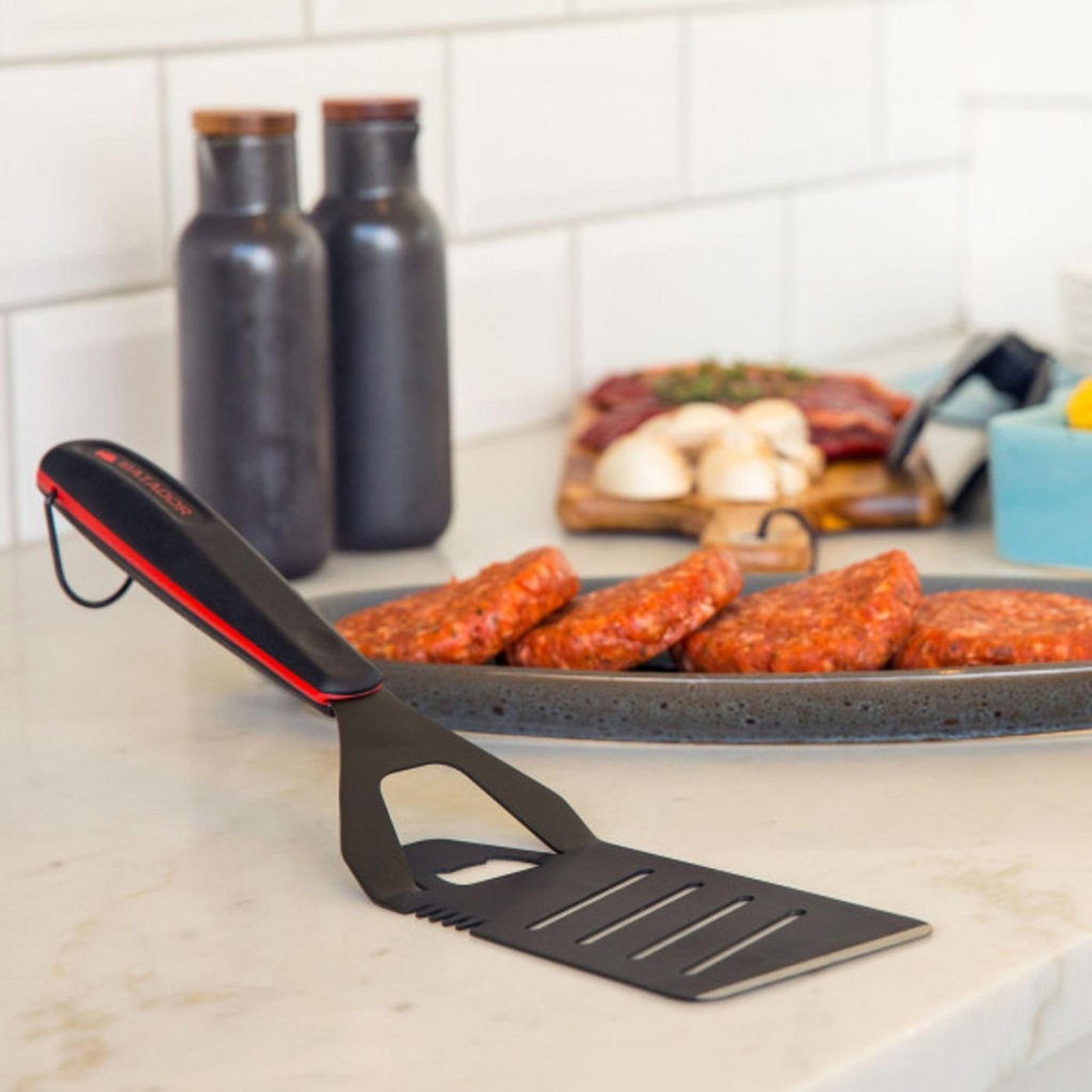 BBQ Stainless Steel Non-Stick Tool Matador Cooking Grilling Tongs Spatula, Black