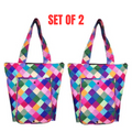 2 x Sachi Insulated Market Tote Folding Portable Shopping Carry Bag - Harlequin