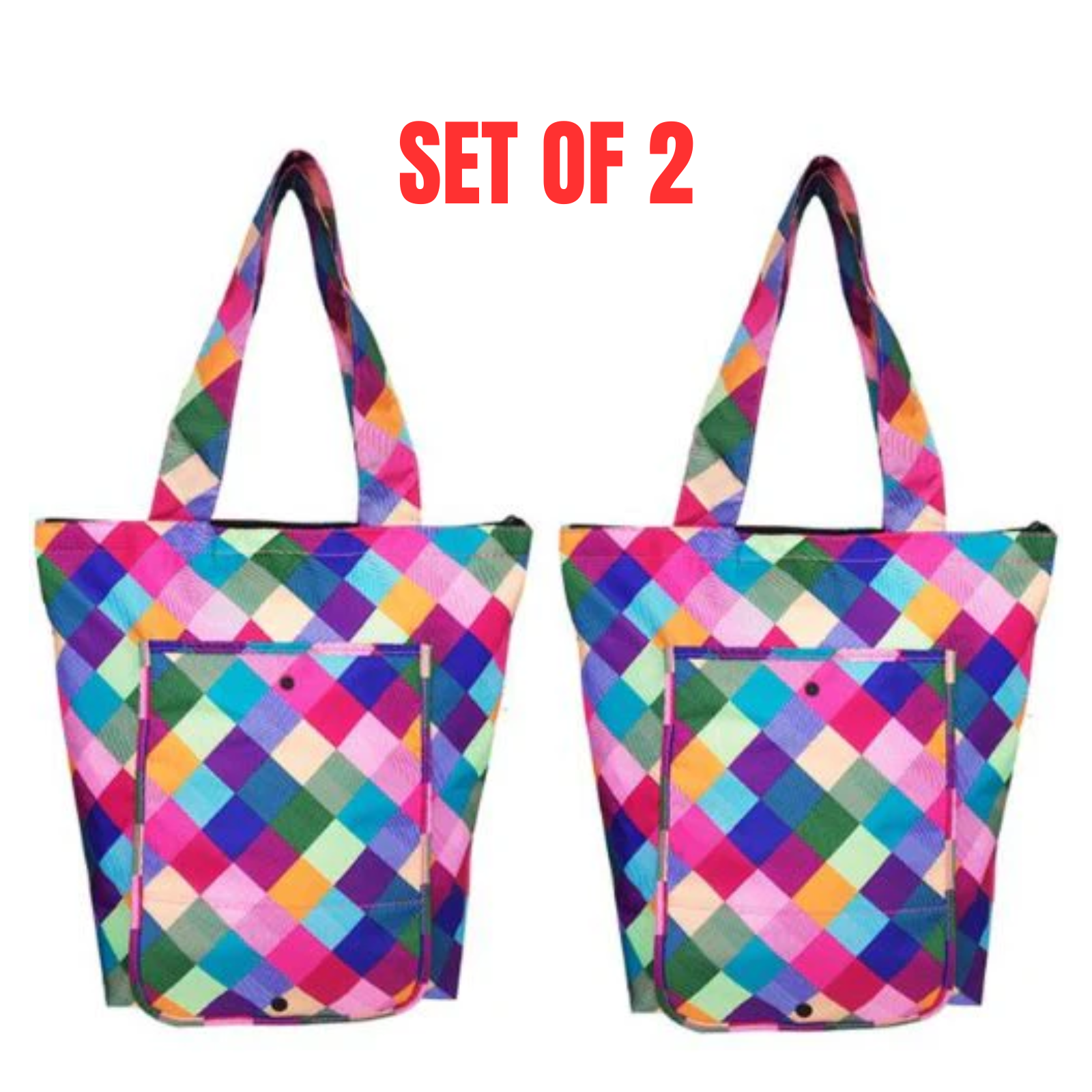 2 x Sachi Insulated Market Tote Folding Portable Shopping Carry Bag - Harlequin