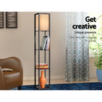 Floor Lamp Storage Shelf Shade Reading Vintage Wood Standing LED Light Bedroom