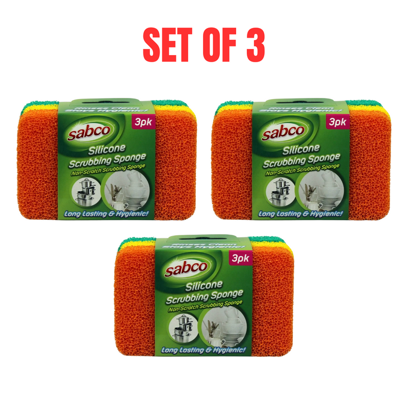 3 x Sabco Non Scratch Silicone Scrubbing Sponge 3 Pack