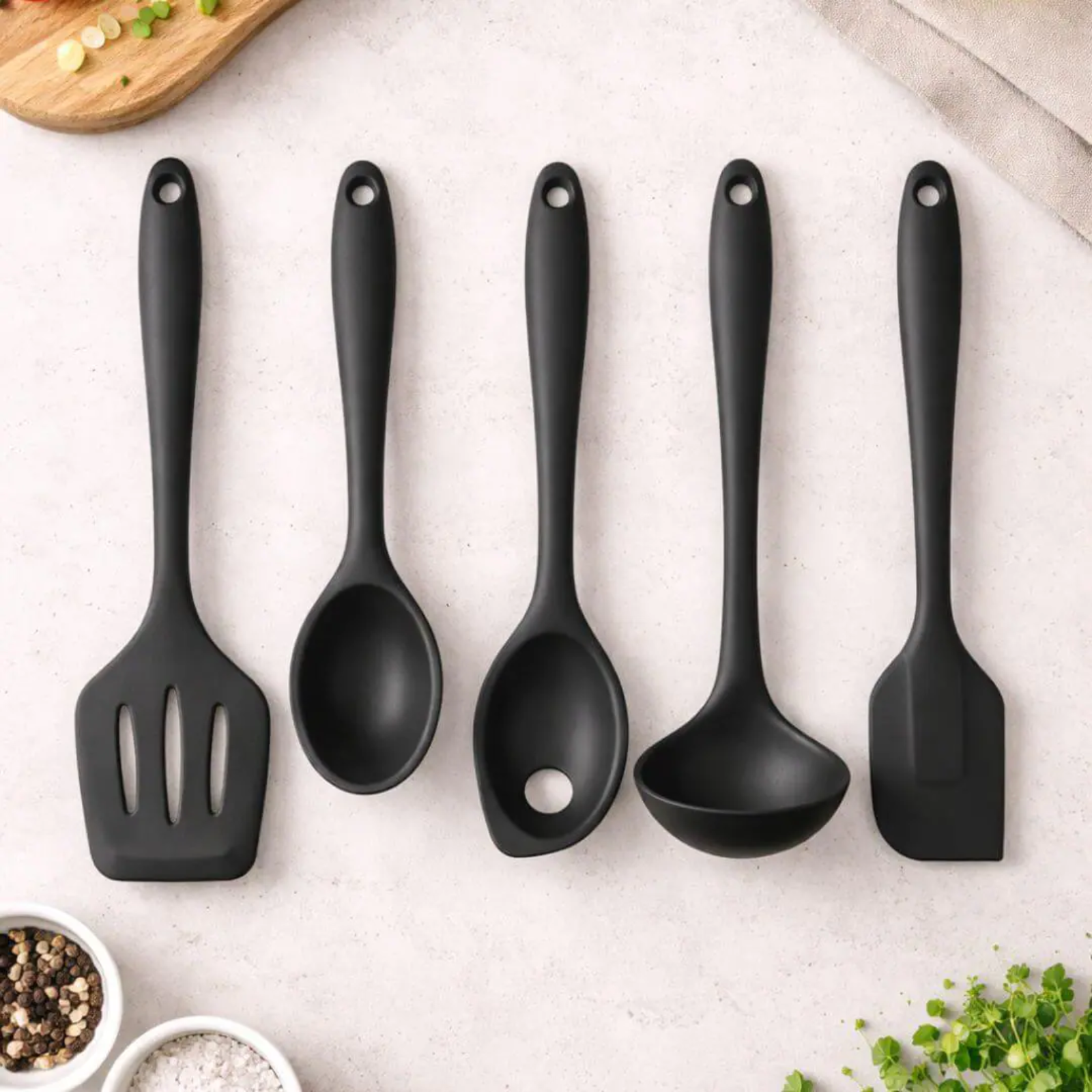 5 Piece Black Silicone Kitchen Utensil Set Cooking Tools