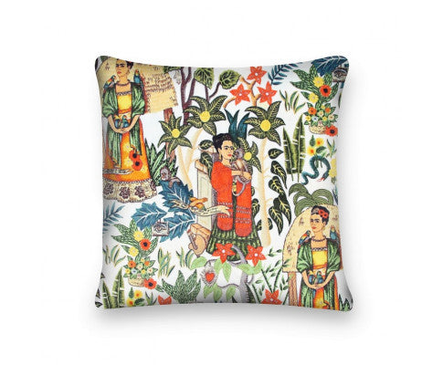 Mexican Painter Pillow Case, Frida Floral Decorative Cushion, Mexican Painter Art Garden Country Mexico Muertes Cushion Cover