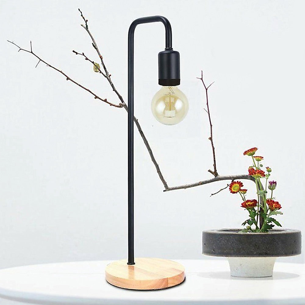Table Lamp Timber Base Modern Bedside Bedroom Lamps Reading Desk Light - Black