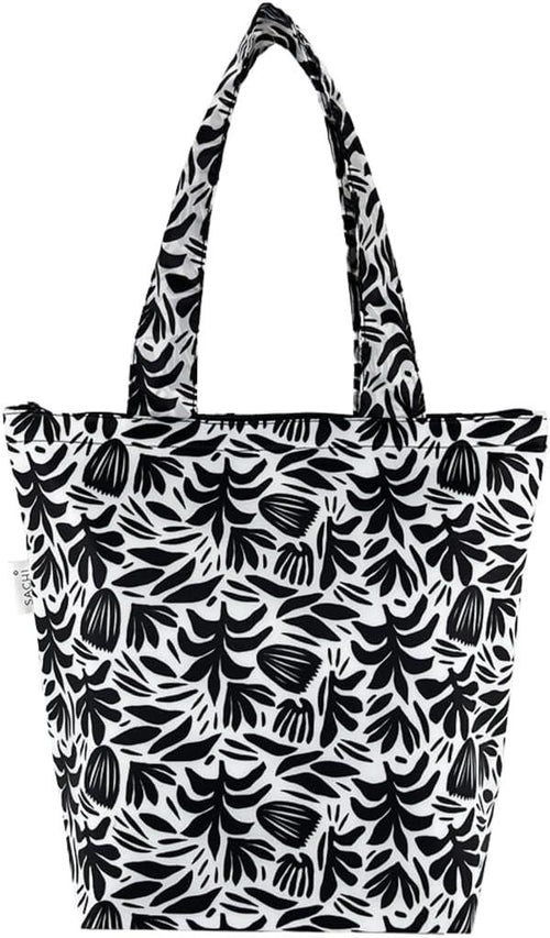 2x Sachi Insulated Market Tote – Eco-Friendly & Durable Monochrome Blooms Print