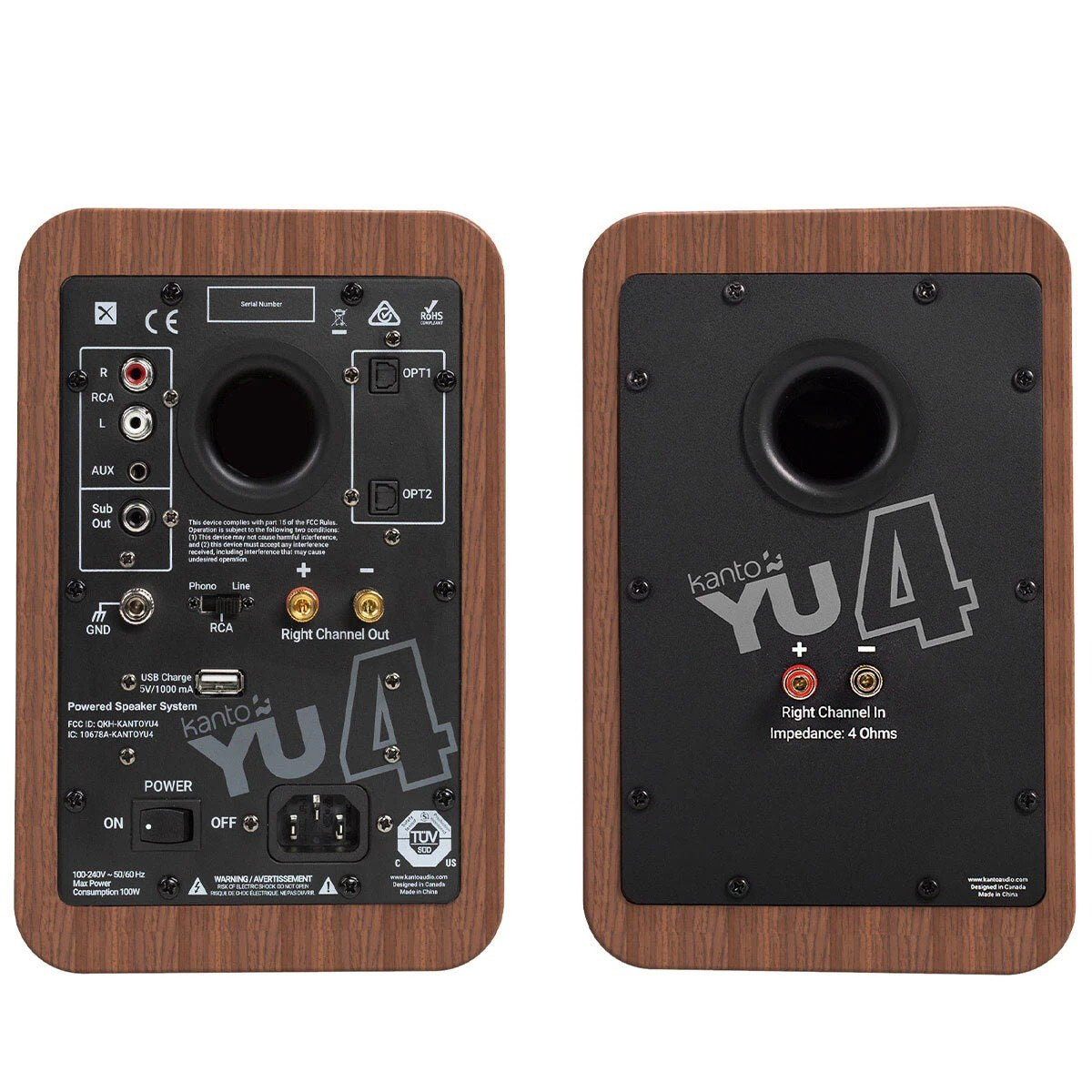 Kanto YU4 140W Powered Bookshelf Speakers Walnut KO-YU4WALNUT-I