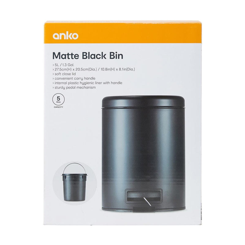 Matte Black Trash Bin - Modern & Durable Waste Container