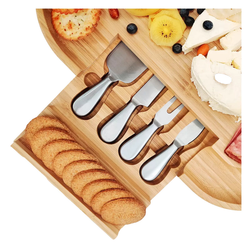 Carrara Bamboo Cheese Board with 4 Stainless Steel Tools – Elegant Platter Set