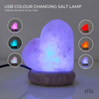 USB Colour Changing Salt Himalayan Lamp - Heart Love Shape Pink Rock LED Light