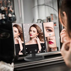 Pink 360° Rotating LED Tri-Fold Makeup Mirror – 22-Bulb Illuminated Vanity Mirror with 1X/2X/3X Magnification