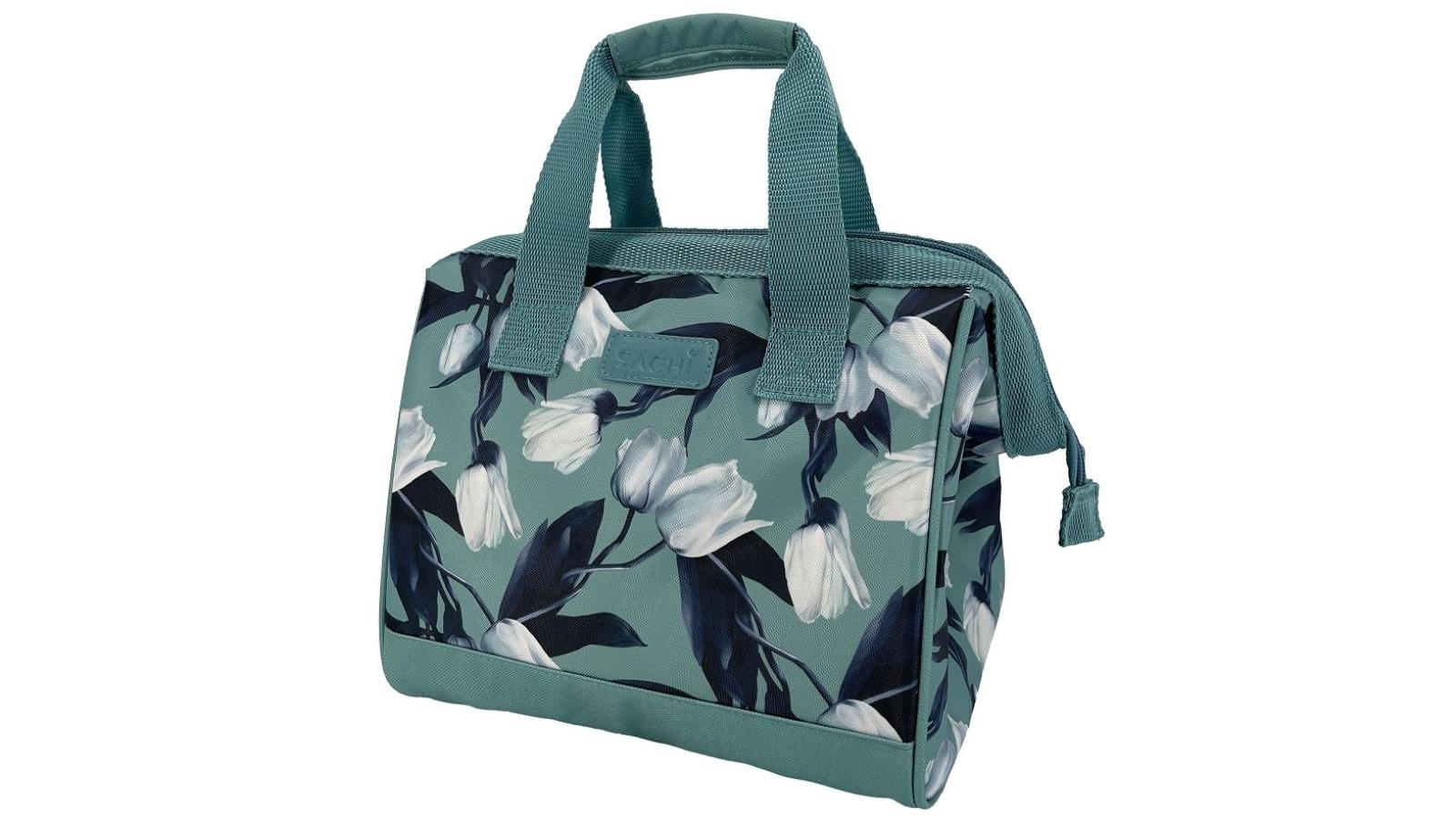 Sachi Insulated Lunch Bag - White Tulips Design, Portable & Stylish