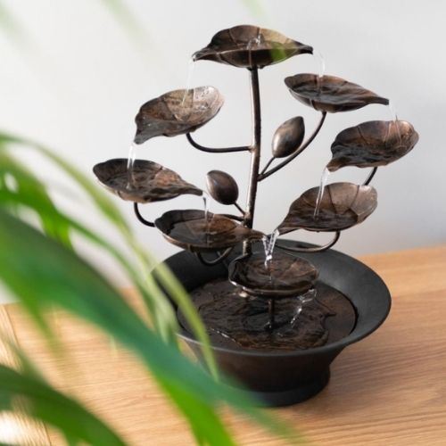 Water Fountain Indoor Table Top Lotus 31cm Bronze 9 Pour Point For Sound Effect