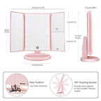 Pink 360° Rotating LED Tri-Fold Makeup Mirror – 22-Bulb Illuminated Vanity Mirror with 1X/2X/3X Magnification