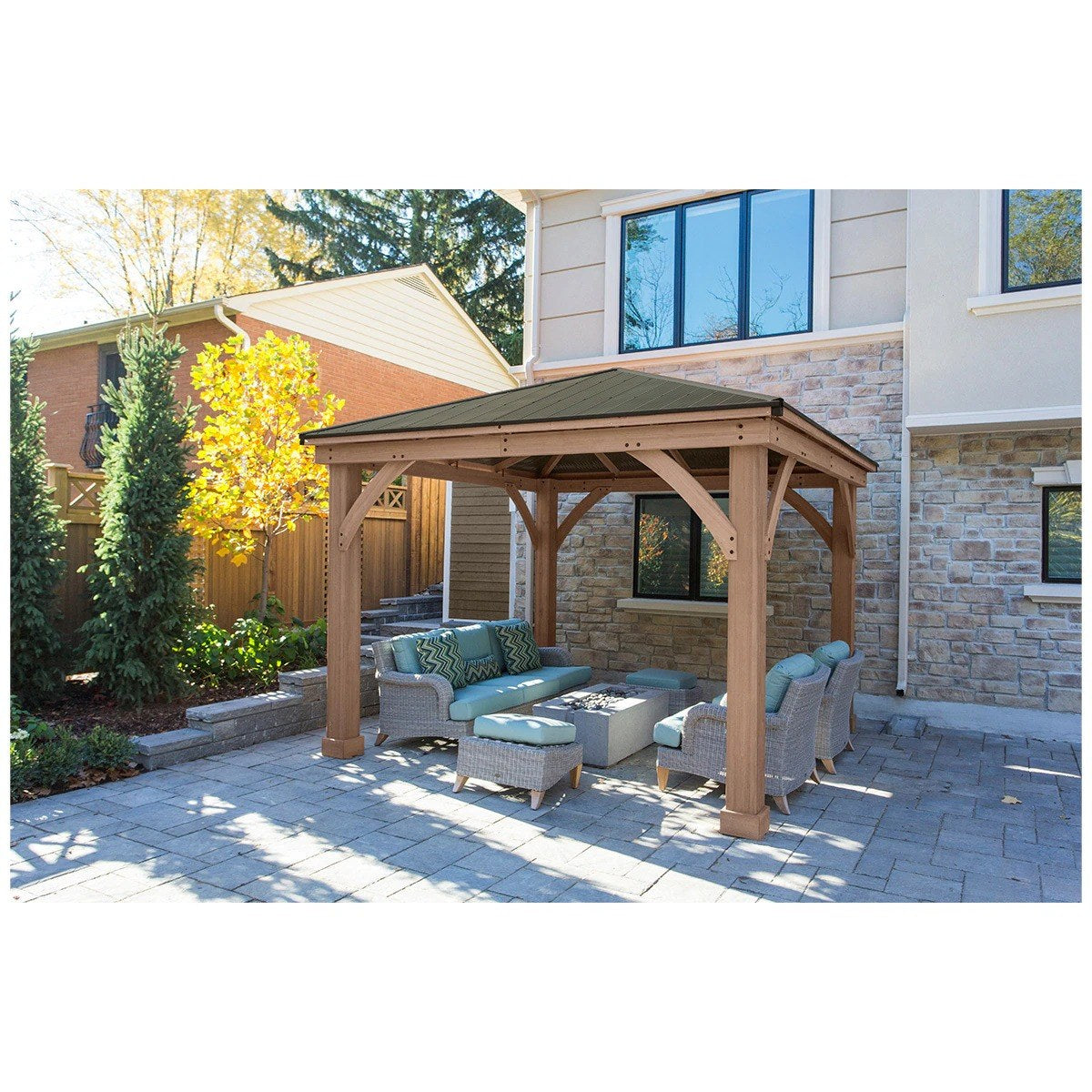 Yardistry 3.68M x 3.68M Wood Gazebo With Aluminium Roof