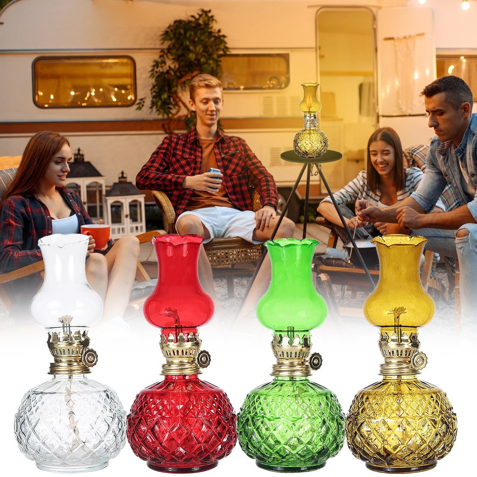 LGCASL Glass Kerosene Indoor Retro Classic Burning Lights Oil Lamp for Home Bedroom Table Decorations Emergency Use, 1*Glass Lamp Glazed Lamp, Clear One Size Glazed lamp, red