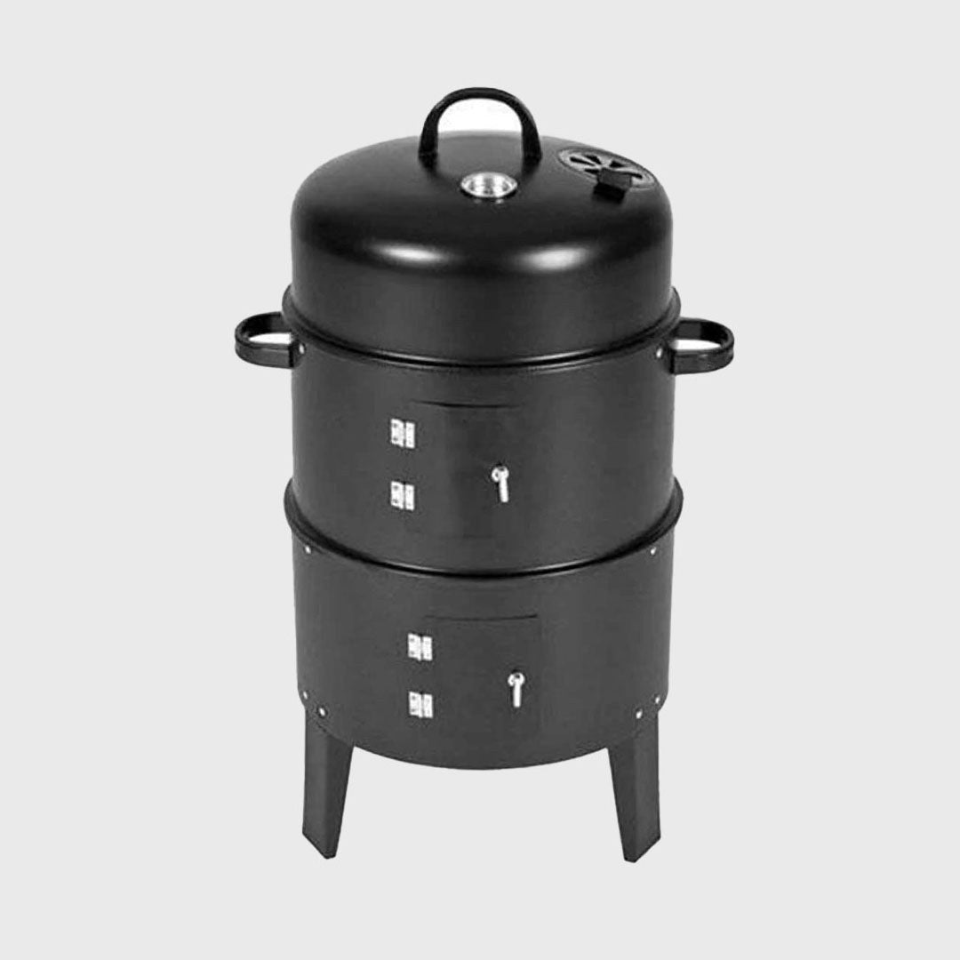 Portable Steel Charcoal BBQ Grill Smoker Roaster Outdoor Cooking Barbecue;  Black
