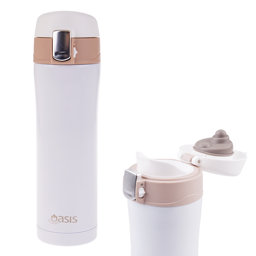 2 x Oasis Stainless Steel Flip-Top Vacuum Flask – White, 450ml