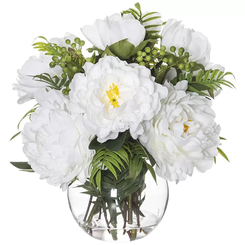 Society Home Heirloom Peony Mix Phoebe Sphere Vase White Glass 37 x 38 x 38cm