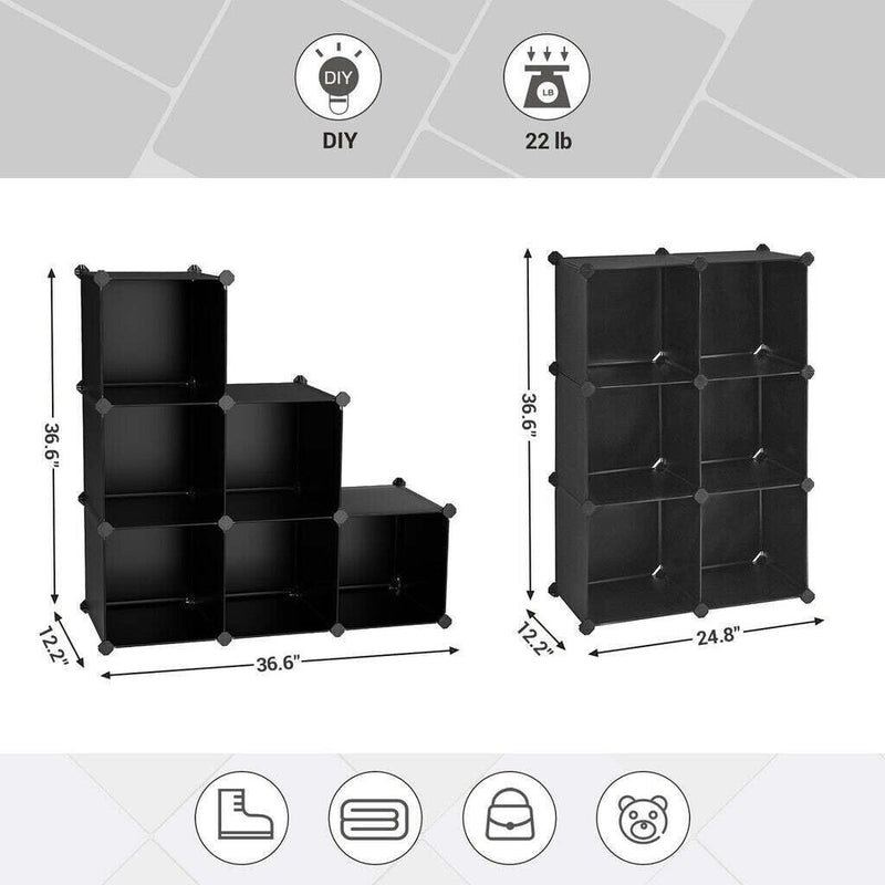 SONGMICS 6 Cube Storage Organizer and Storage with Rubber Mallet Black