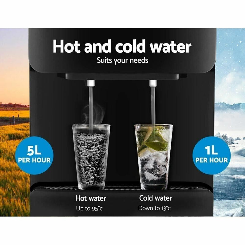 Devanti Water Cooler Dispenser Mains Bottle Stand Hot Cold Tap Office Black