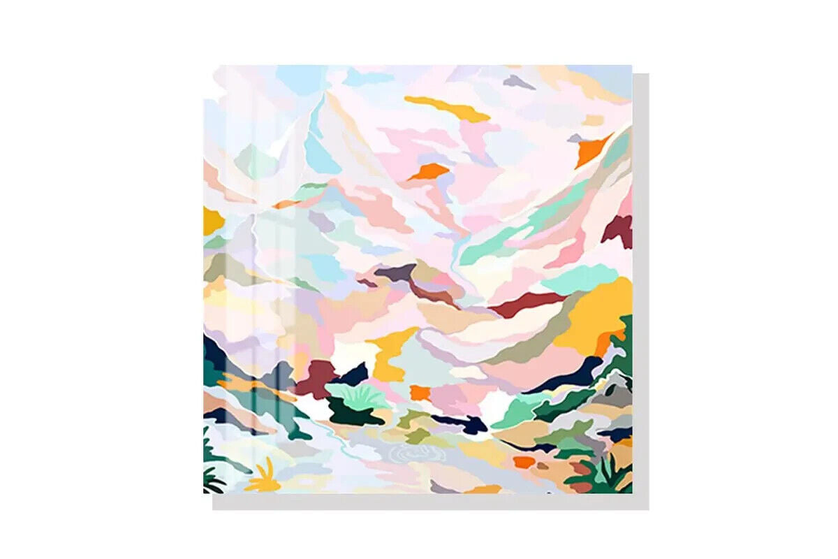 50cmx50cm Abstract Pink Mountain Hand Painted Style Gold Frame Canvas Wall Art