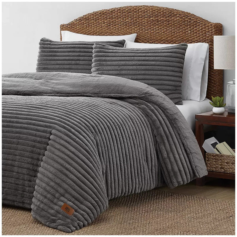 Frye Channel Comforter 3 Piece Queen Set Grey