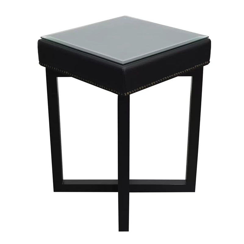 Nova Premium Onyx Leather Bedside Table with Glasstop