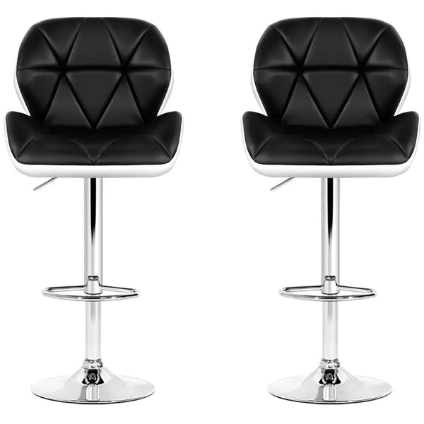 Artiss Black and White Gaslift Swivel Barstool with Rhombus Motif 2 Pack