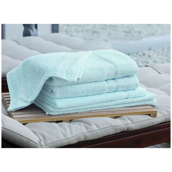 Kingtex Plain Dyed Combed Cotton Bath Sheet Soft Aqua 7 Piece Set