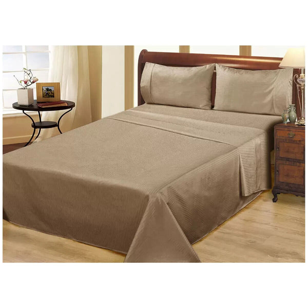 Ramesses 1000 TC Pima Cotton Narrow Stripe Queen Sheet Set Mocha