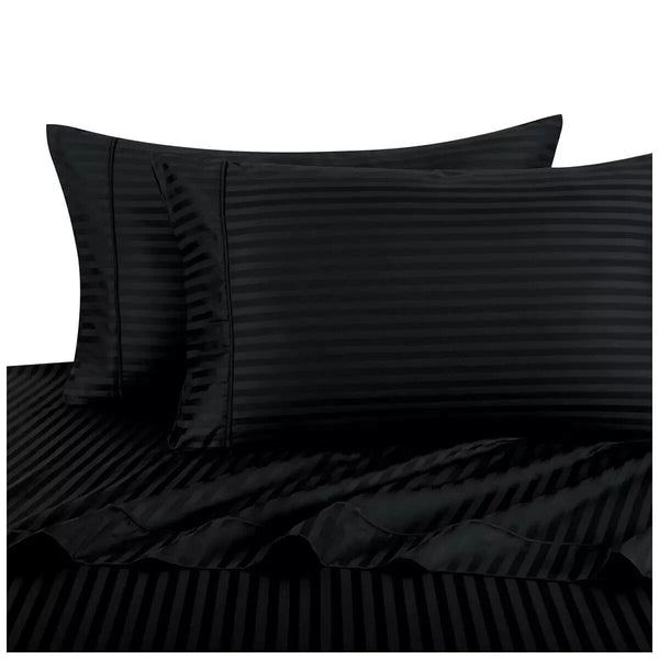 Ramesses 1000 TC Pima Cotton Narrow Stripe Queen Sheet Set Black