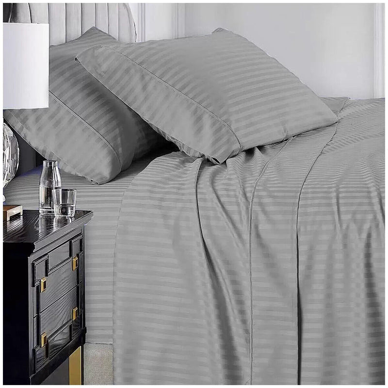 Ramesses 1000 TC Pima Cotton Narrow Stripe Queen Sheet Set Silver