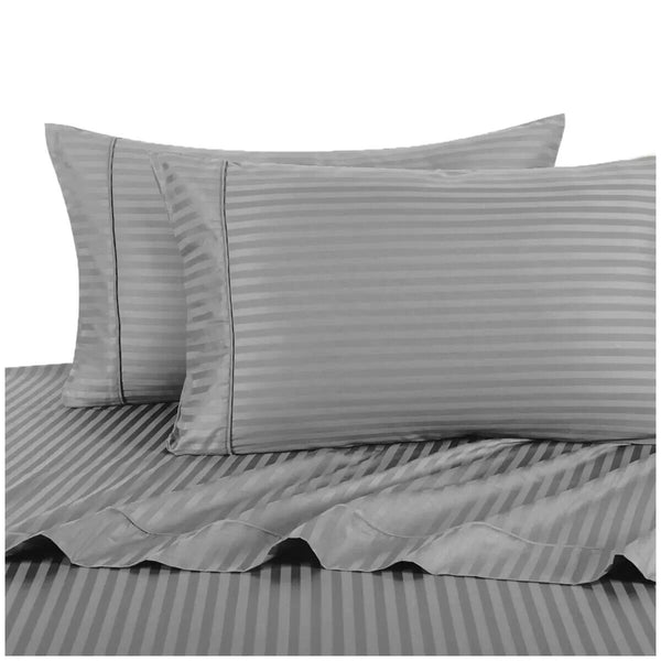 Ramesses 1000 TC Pima Cotton Narrow Stripe Queen Sheet Set Silver