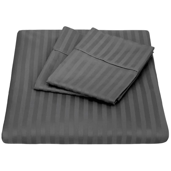 Kensington 1200TC Stripe Cotton Sheet Set Double Charcoal