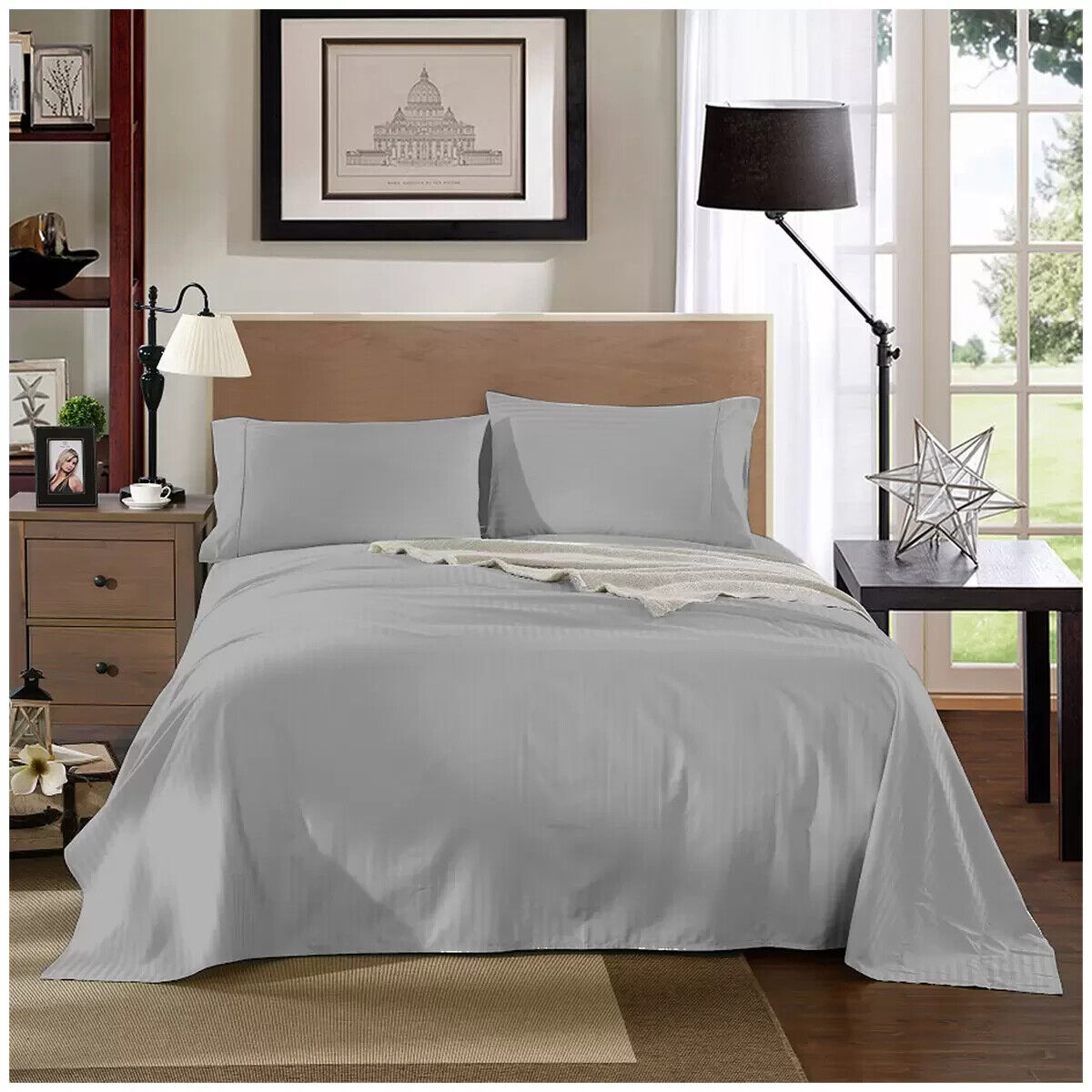 Kensington 1200TC Stripe Cotton Sheet Set Double Silver