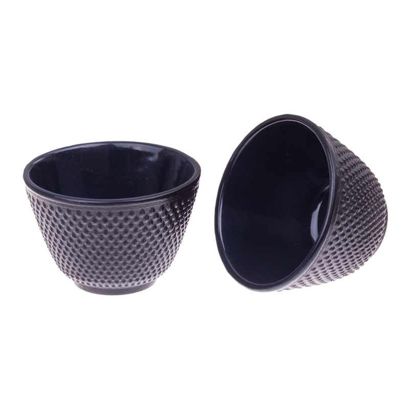 2x TEAOLOGY CAST IRON TEA CUP 120ML SET 2 - FINE HOBNAIL - BLACK