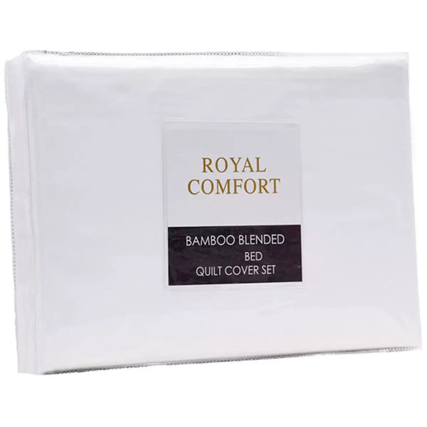 Royal Comfort Bamboo Blended Queen Quilt Cover Set White