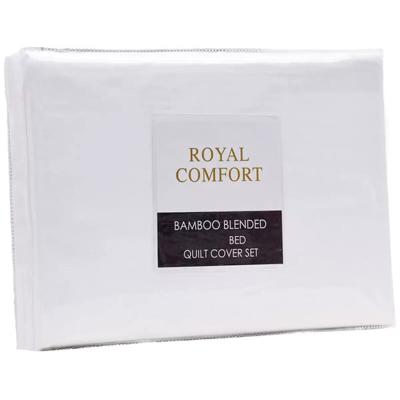 Royal Comfort Bamboo Blended Queen Quilt Cover Set White