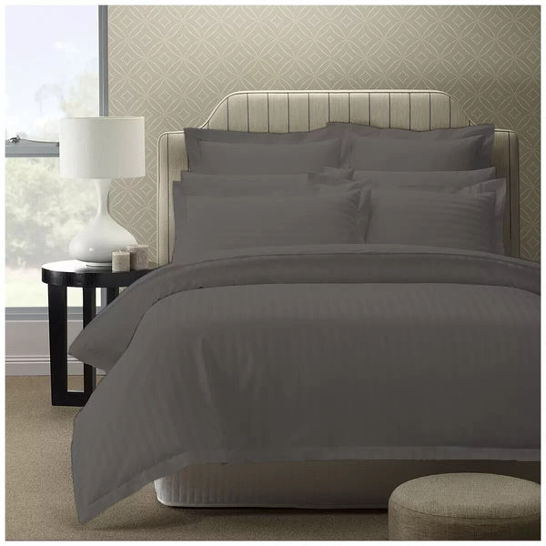 Royal Comfort 1200TC Damask Stripes Quilt Cover Set Queen Charcoal