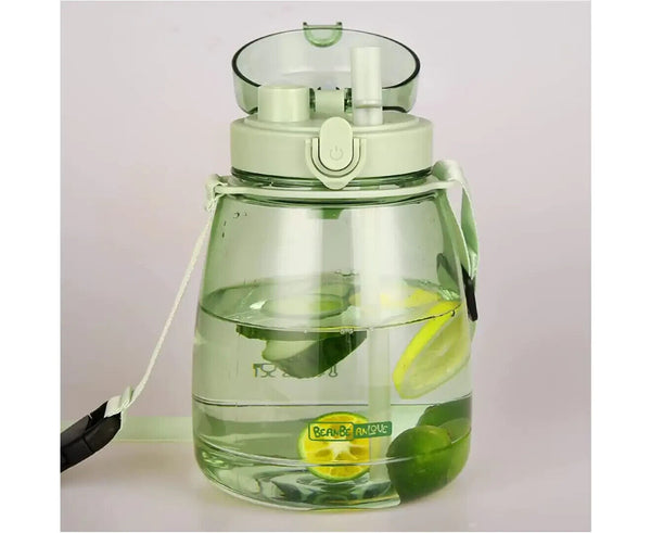 Clear Large Water Bottle Water Jug with Adjustable Shoulder Strap - Green