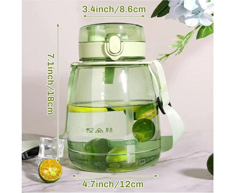 Clear Large Water Bottle Water Jug with Adjustable Shoulder Strap - Green