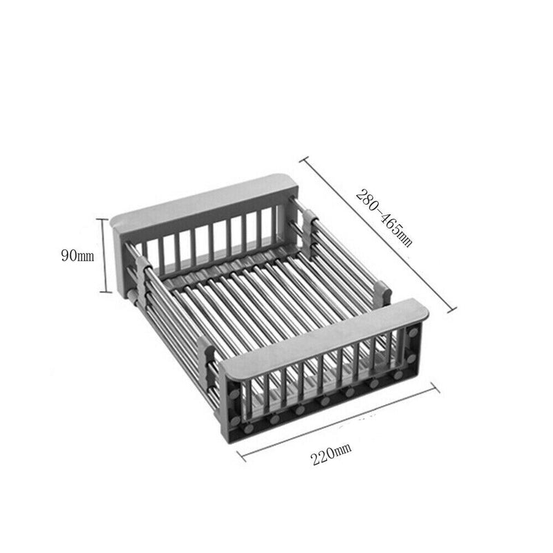 Adjustable Sink Drain Basket Dish Drying Rack Stainless Steel Kitchen Organizer