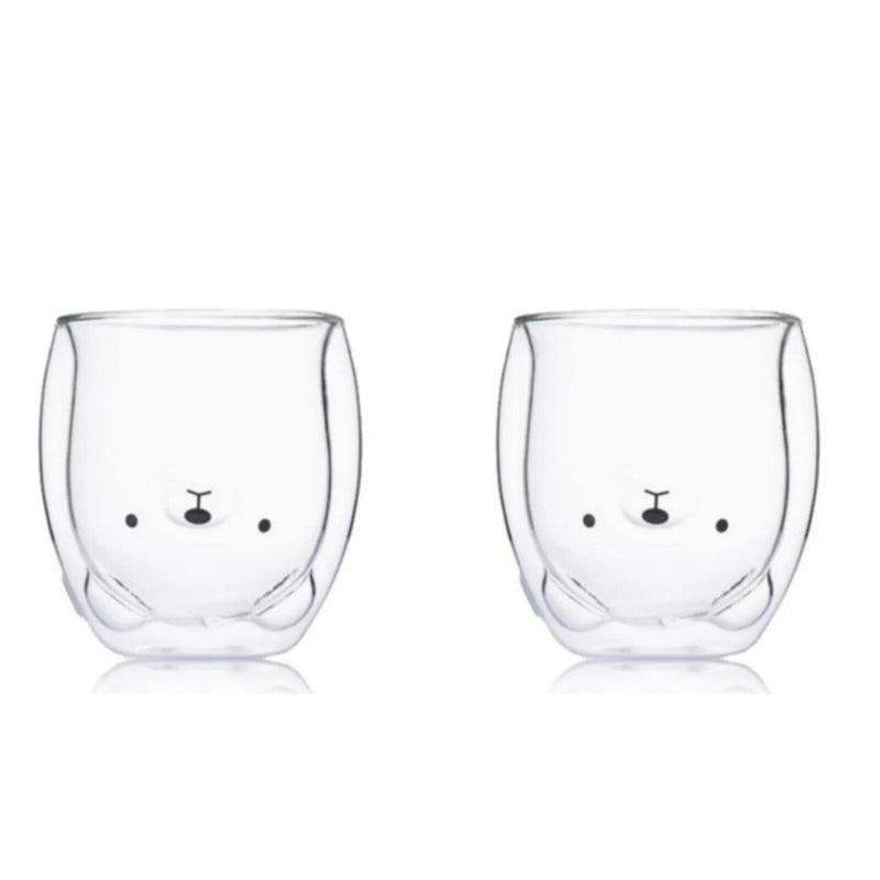 2pcs Cute Bear Mugs Double Wall Insulated Glasses for Juice Coffee Tea Milk - Polar Bear