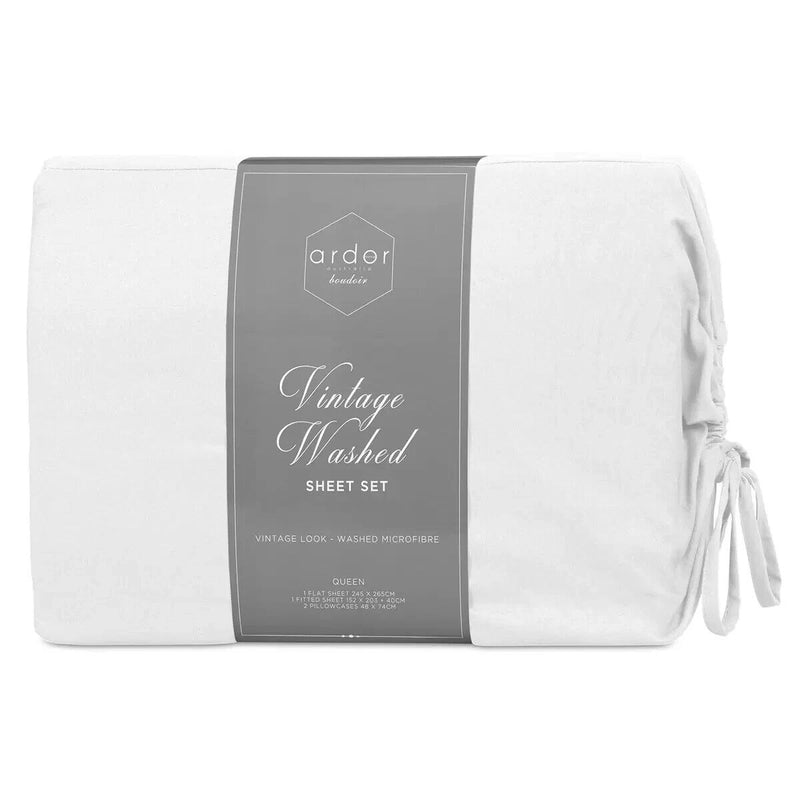 Ardor Boudoir Vintage Washed Sheet Set 4 Piece Queen White