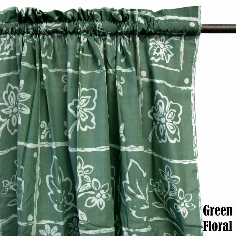 Home Innovations Pair of Polyester Cotton Rod Pocket Green Floral Curtains