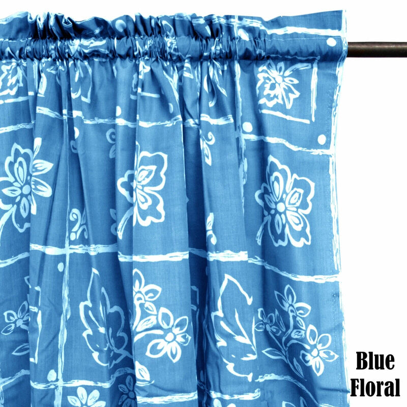 Home Innovations Pair of Polyester Cotton Rod Pocket Blue Floral Curtains