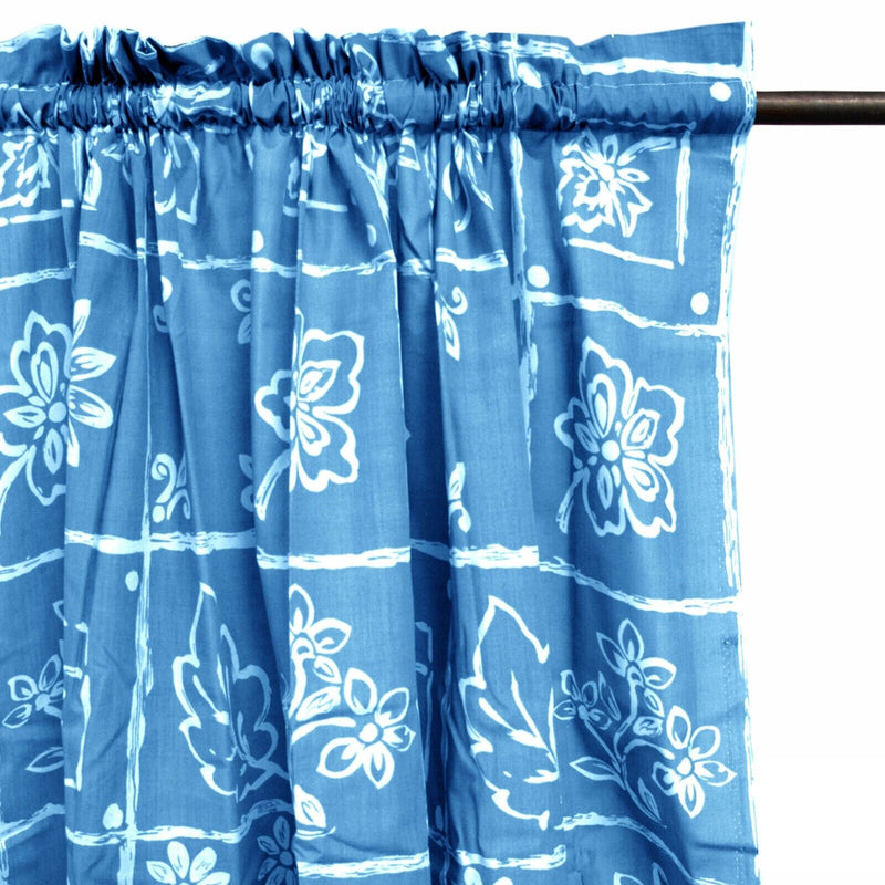 Home Innovations Pair of Polyester Cotton Rod Pocket Blue Floral Curtains