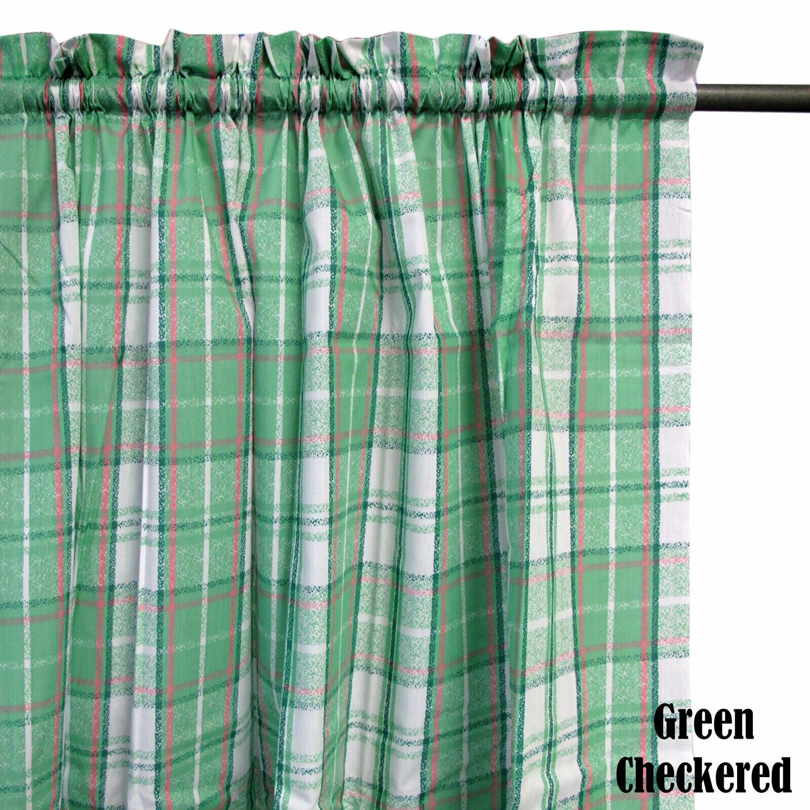 Home Innovations Pair of Polyester Cotton Rod Pocket Green Checkered Curtains