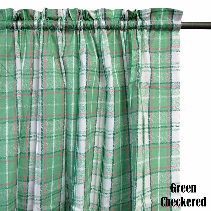 Home Innovations Pair of Polyester Cotton Rod Pocket Green Checkered Curtains