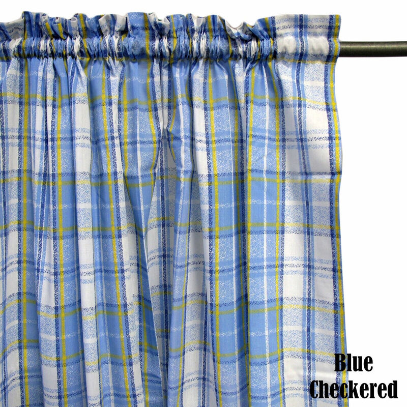 Home Innovations Pair of Polyester Cotton Rod Pocket Blue Checkered Curtains